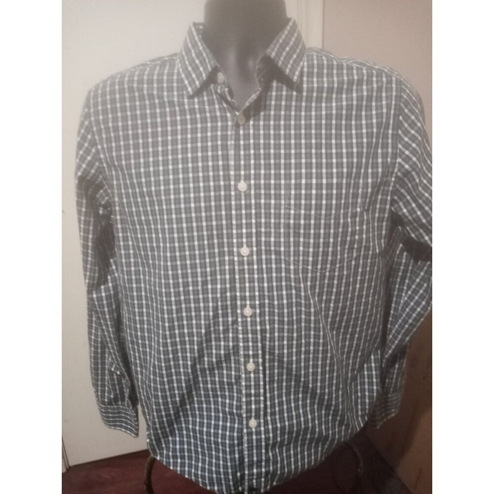 UNTUCKit Men M Blue White Plaid Rocchetta Long Sleeve Button Up Shirt Slim Fit